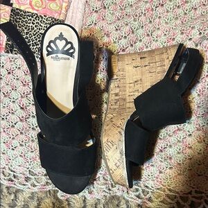 Fergalicious Black Cork Wedge Sandals